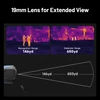Thermal camera with 19mm lens, showing 146yd recognition range and 650yd detection range.