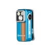 Olight Blue OCLIP PRO clip light with orange stripes, front view. Multi-mode light for hands-free illumination.