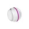 Interactive rolling smart dog toy ball in white and clear plastic with purple accent band and USB charging port