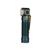 Olight dark green right-angle flashlight with gold accents and textured grip.