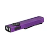 Sleek purple Olight flat EDC flashlight featuring textured grip, dual LED lenses, and integrated pocket clip.
