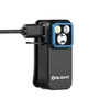 Olight Black OCLIP PRO clip light with blue bezel, charging, featuring multi-LEDs for hands-free work and EDC.