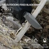HX Outdoors fixed blade knife made of DC53 steel carving wood with key specifications listed