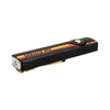 Olight Arkfeld Pro black flashlight with gold clip, retro red and yellow stripes, and gold button
