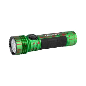 Olight Green Seeker 4 Pro Flashlight Side View with Blood Splatter Design for Halloween and Outdoor Use