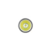 Close-up headshot of a silver LED flashlight showing the circular yellow reflector and central bulb on a white background.