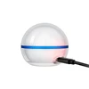 White sphere with blue stripe, red light, and black USB-C cable plugged in