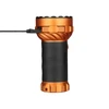 Orange Marauder 3 flashlight charging via USB cable on a white background