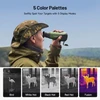 Hunter with monocular device, five color palettes: bird, white hot, black hot, red hot, and fusion.