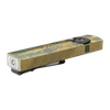 Olight Brass Patina ArkPro Flat Flashlight Isometric View with Pocket Clip and Laser Switch for EDC and Outdoor Use