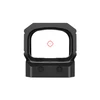 Tactical red dot sight with illuminated circle dot reticle on white background