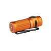 Olight Orange Baton 4 Premium Edition Side View with Textured Body and Pocket Clip for Everyday Carry and Outdoor Use