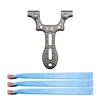 HX Outdoors metal slingshot frame with three blue flat rubber bands on white background