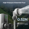 Portable high-pressure shower with 0.52N water flow, compared to other 0.24N models, for outdoor use.