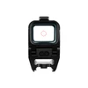 Black enclosed holographic red dot sight with illuminated circle dot reticle on white background