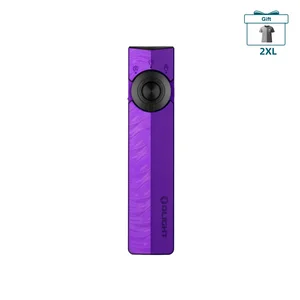 Olight purple flat EDC flashlight with UV light and laser pointer featuring a textured dual-tone finish on white background