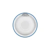 Top-down view of a white, round LED light with a blue rim and a transparent clip on top