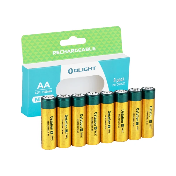 OLIGHT Ostation B Pro rechargeable AA Ni-MH batteries, 8-pack, 1.2V 2100mAh, pre-charged, with packaging