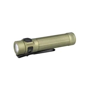 Olight Olive Baton 4 Pro Premium Edition Flashlight Side View with Textured Grip and Pocket Clip for Everyday Carry and Tactical Use