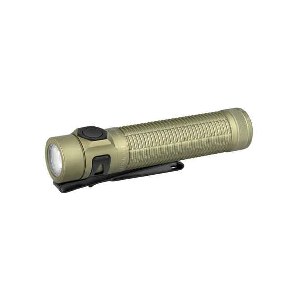 Olight Olive Baton 4 Pro Premium Edition Flashlight Side View with Textured Grip and Pocket Clip for Everyday Carry and Tactical Use