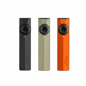 Olight Orange ArkPro Ultra Flat EDC Flashlight Front View featuring Laser UV LED Light and Circular Dial for Everyday Carry