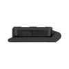 Portable black power bank with USB input and four indicator lights, side view