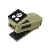 Olive green multi-use clip-on flashlight with adjustable head and triple LED bulbs isolated on white background