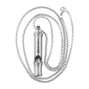 Olight survival whistle with chain, silver titanium emergency tool, outdoor safety accessory, white background