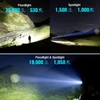 Comparison of flashlight floodlight, spotlight, and combined modes with lumens and distance specifications at night