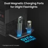 Dual magnetic charging ports for Olight flashlights; 5V/1A per port, flashlights not included.