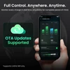 Smartphone displays battery charging status with OTA updates supported, showing real-time control and sensor sensitivity.