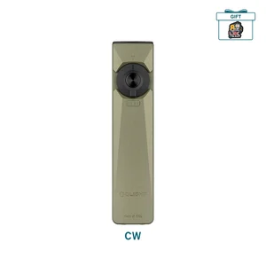 Olight Army Green Arkfeld Ultra Flashlight Front View with Black Rotary Switch and Battery Indicator for Everyday Carry