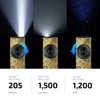 Olight ArkPro Zombie Green Flashlight showing spotlight, floodlight, and UV light modes with performance specs for outdoor use