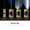 Olight Golden ArkPro EDC Flashlight displaying green beam, UV light, pure flood, and spotlight modes for versatile use