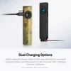 Olight ArkPro EDC Flashlight showing dual charging options with USB-C and magnetic MCC ports in black and camo finishes