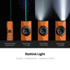 Olight Orange ArkPro Flashlight showcasing multiple beam modes including green laser, UV light, flood, and spotlight.