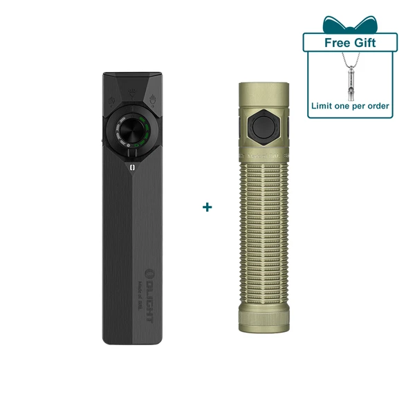 Olight ArkPro Lite Black and Baton 4 Pro Premium Edition Khaki Side View with Free Baton Ultra Gift for Everyday Carry