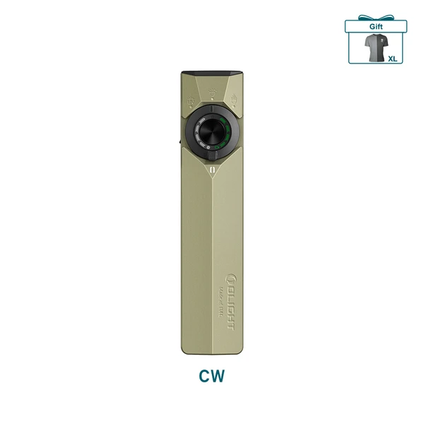 Olight Olive Green ArkPro Flat EDC Flashlight Front View featuring Cool White LED and UV Light for Daily Carry