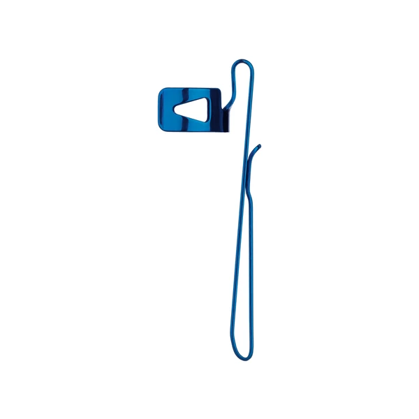 Metallic blue orthodontic lip bumper facebow component isolated on a white background