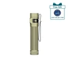 Olight OD Green Baton Ultra flashlight with a pocket clip and textured body for everyday carry.
