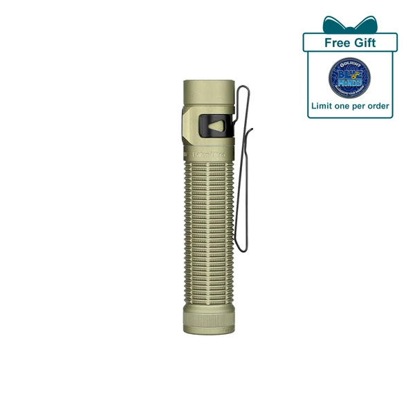 Olight Olive Baton 4 Pro Premium Edition Flashlight Side View with Textured Grip and Pocket Clip for Everyday Carry and Tactical Use