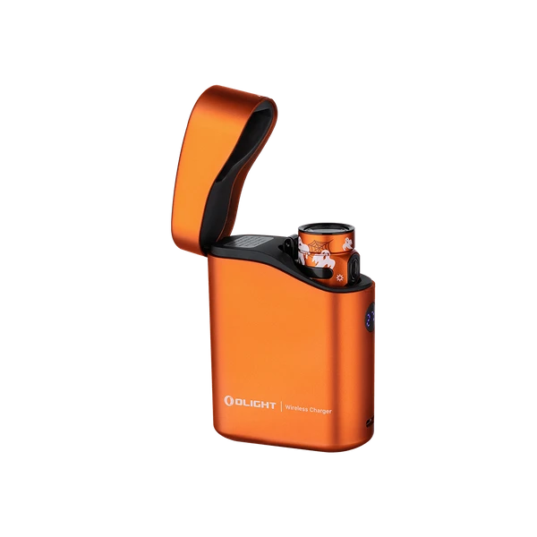 Olight Orange Baton 4 Premium Edition open view with Halloween ghost design for illumination