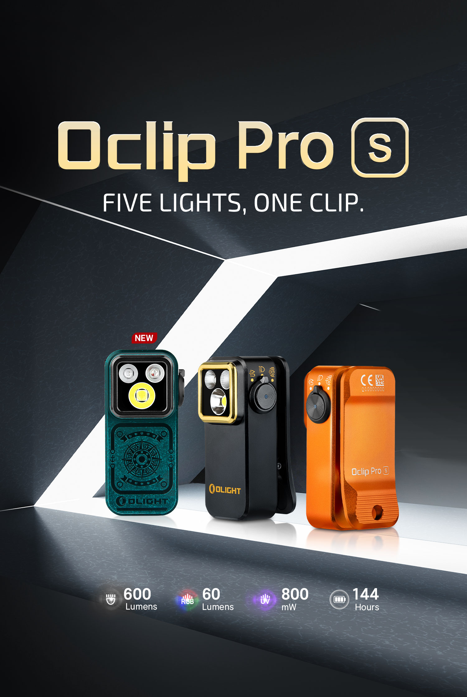 Oclip Pro S 5 in 1 EDC Clip Flashlight UV RGB Magnetic Light