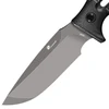 HX Outdoors DC53 steel fixed blade tactical knife with black textured handle and matte grey drop point blade on white background