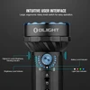 Olight flashlight, intuitive user interface with ergonomic rotary knob switch, brightness, battery, and light color indicators