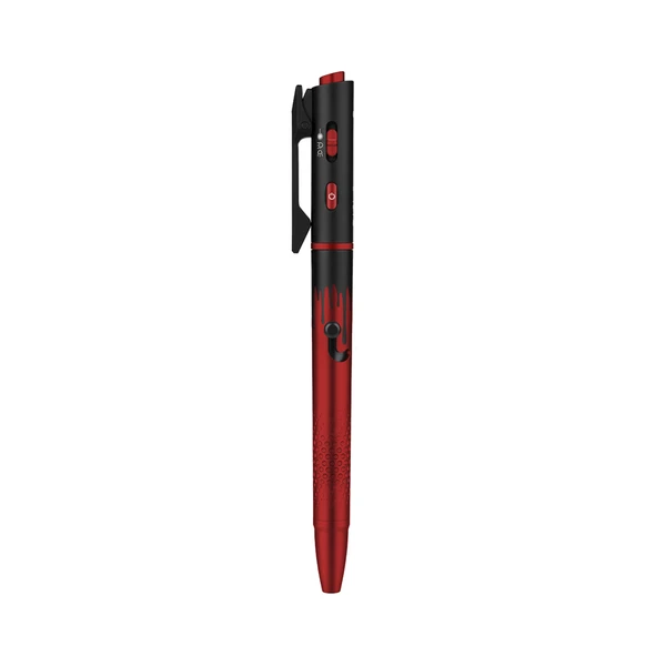 Olight Red and Black Open 3 Ballpoint Penlight featuring Drip Pattern and Pocket Clip for Everyday Carry and Writing