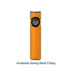 Olight orange slim EDC flashlight with rotary switch dial, Black Friday sale promotion on white background