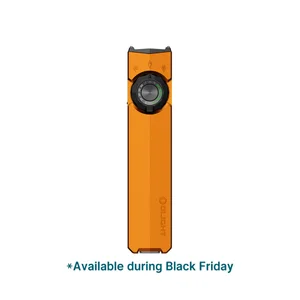Olight orange slim EDC flashlight with rotary switch dial, Black Friday sale promotion on white background