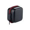 Compact black storage case with red zipper, textured exterior for accessories or earphones.