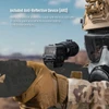 Tactical optic with honeycomb anti-reflective device ARD mounted on a rifle held by a soldier wearing a respirator mask